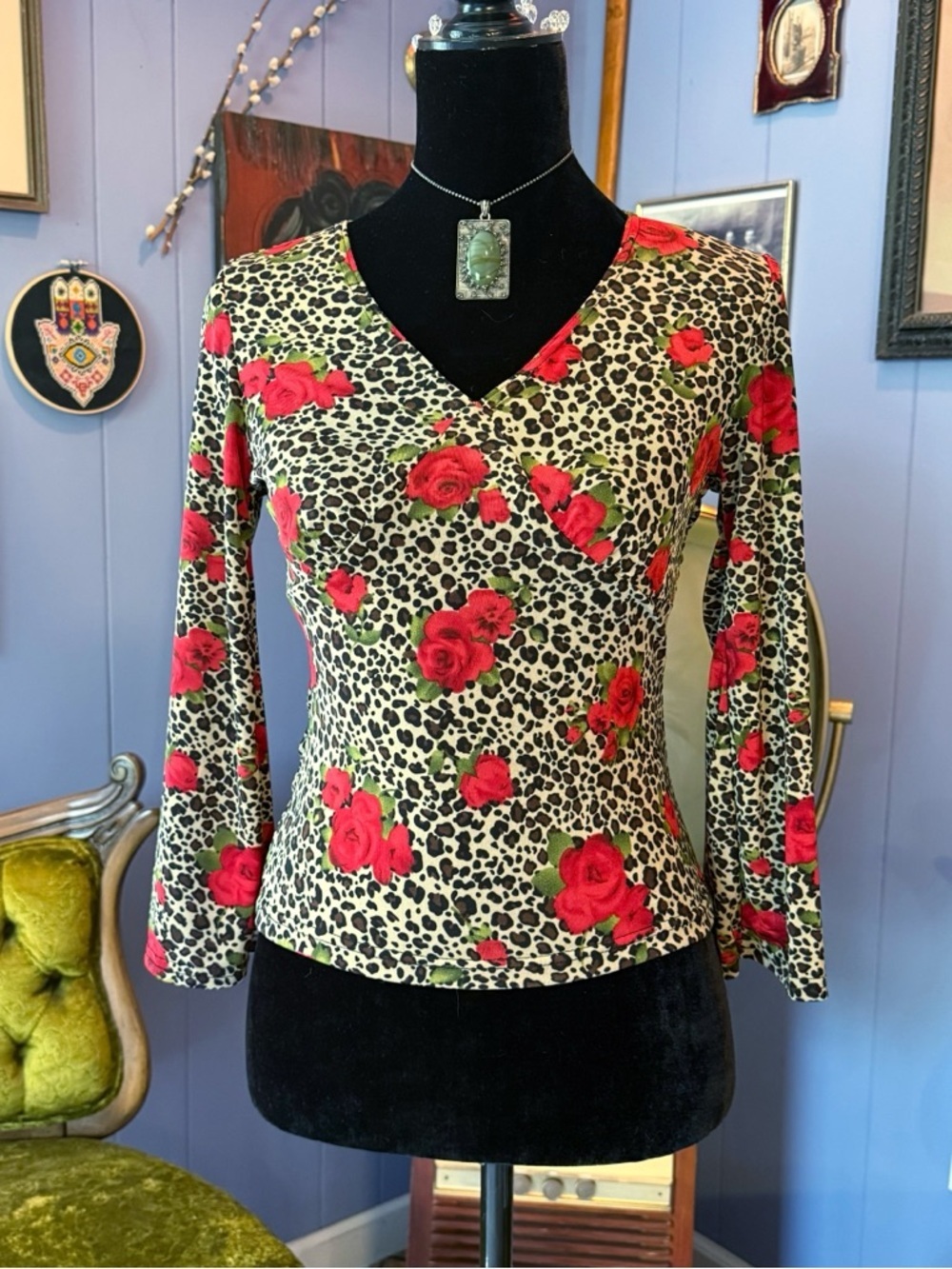 Vintage 90s No Boundaries Leopard Floral fairy Grunge Top Size S/M